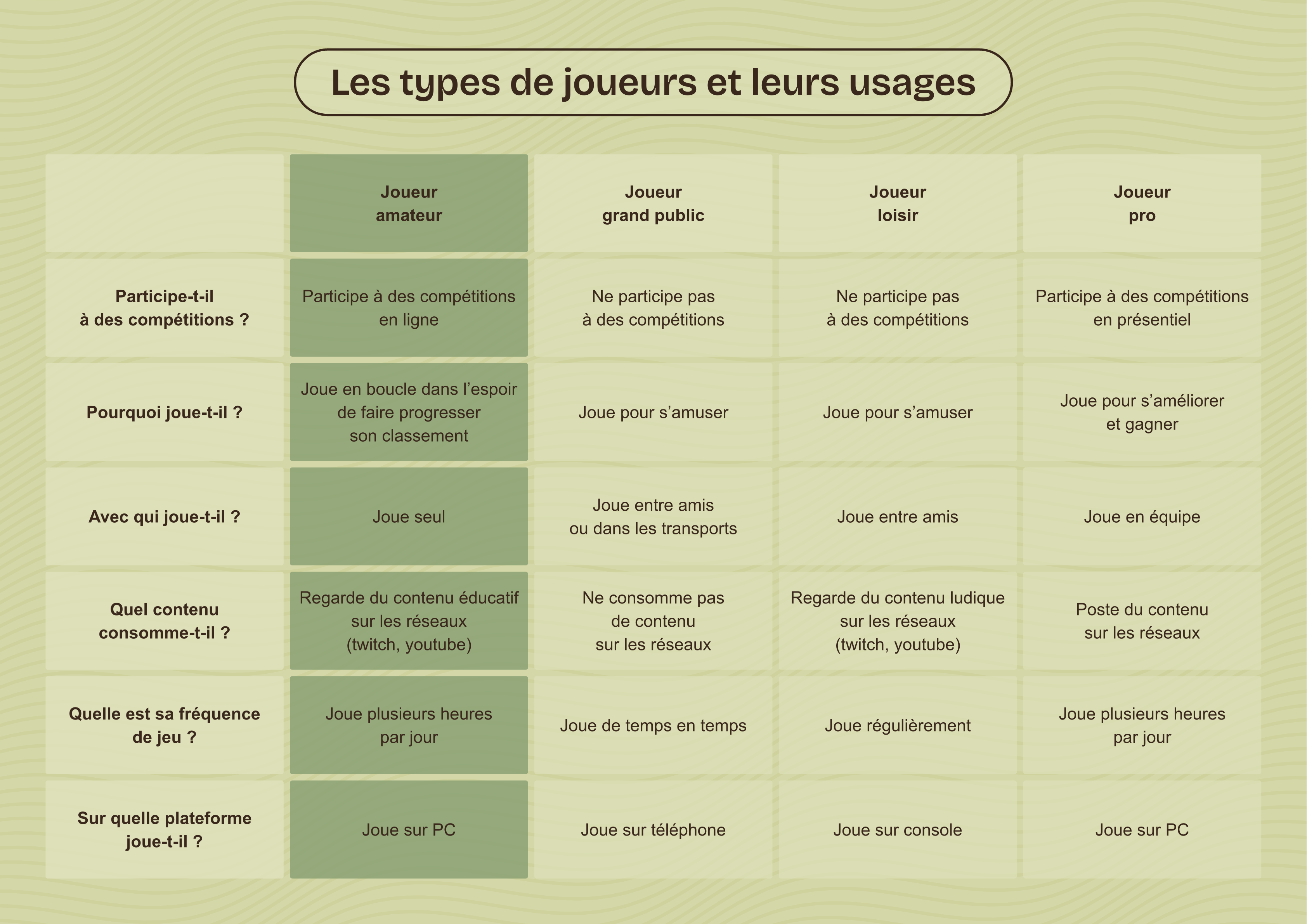 Les types de joueurs et leurs usages